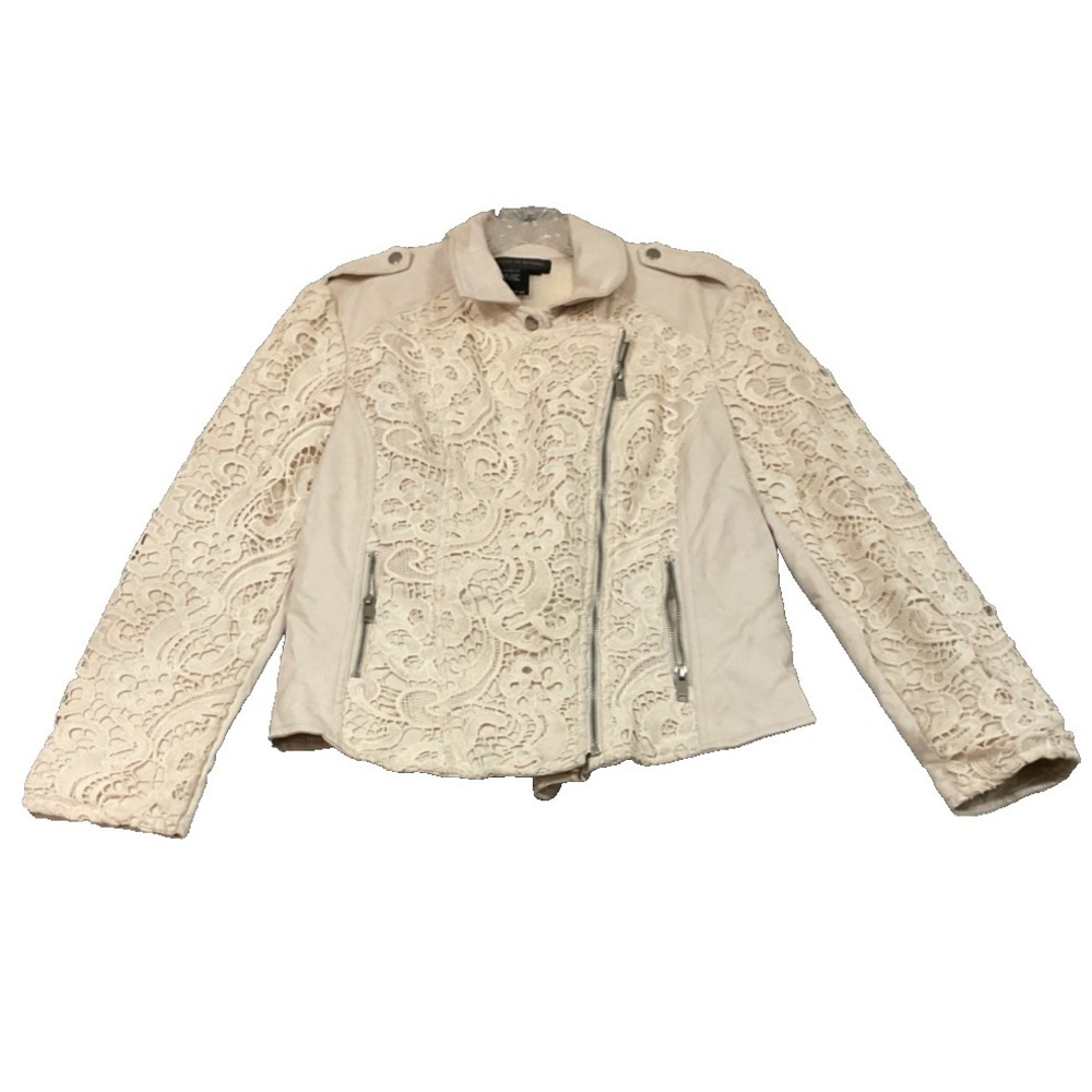 Live a Little Jacket Womens Sz L Faux Leather & Lace Trim Victorian Crochet Boho